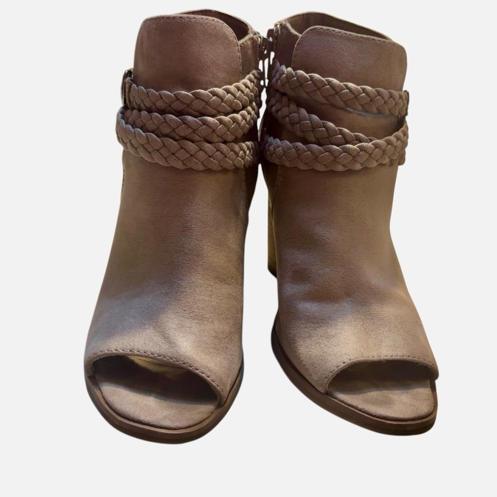 Madden Girl Booties Size 7M Taupe Wedge Open-Toe Braided Ankle Strap Buckles - Picture 5 of 13
